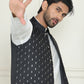 Embroidered Nehru Jacket With Solid Kurta Pyjama ( AANMKPWC 592W 7021Black  )