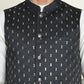 Embroidered Nehru Jacket With Solid Kurta Pyjama ( AANMKPWC 592W 7021Black  )