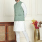 Embroidered Nehru Jacket With Solid Kurta Pyjama ( ANMKPWC 592W 7021Green  )
