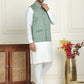 Embroidered Nehru Jacket With Solid Kurta Pyjama ( ANMKPWC 592W 7021Green  )