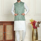 Embroidered Nehru Jacket With Solid Kurta Pyjama ( ANMKPWC 592W 7021Green  )