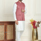 Embroidered Nehru Jacket With Solid Kurta Pyjama ( ANMKPWC 592W 7021Peach  )