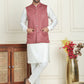 Embroidered Nehru Jacket With Solid Kurta Pyjama ( ANMKPWC 592W 7021Peach  )