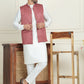 Embroidered Nehru Jacket With Solid Kurta Pyjama ( ANMKPWC 592W 7021Peach  )