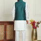 Men's Woven Design Nehru Jacket With Solid Kurta Pyjama ( ANMKPWC 592W 7023Green  )