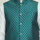 Men's Woven Design Nehru Jacket With Solid Kurta Pyjama ( ANMKPWC 592W 7023Green  )