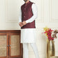 Men's Woven Design Nehru Jacket With Solid Kurta Pyjama ( ANMKPWC 592W 7023Maroon  )