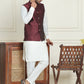 Men's Woven Design Nehru Jacket With Solid Kurta Pyjama ( ANMKPWC 592W 7023Maroon  )