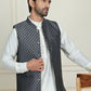 Men's Woven Design Nehru Jacket With Solid Kurta Pyjama ( ANMKPWC 592W 7023Silver )