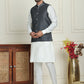 Men's Woven Design Nehru Jacket With Solid Kurta Pyjama ( ANMKPWC 592W 7023Silver )