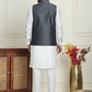 Men's Woven Design Nehru Jacket With Solid Kurta Pyjama ( ANMKPWC 592W 7023Silver )