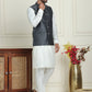 Men's Woven Design Nehru Jacket With Solid Kurta Pyjama ( ANMKPWC 592W 7023Silver )