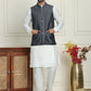 Men's Woven Design Nehru Jacket With Solid Kurta Pyjama ( ANMKPWC 592W 7023Silver )