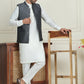 Men's Woven Design Nehru Jacket With Solid Kurta Pyjama ( ANMKPWC 592W 7023Silver )