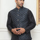 Woven Design Nehru Jacket With Solid Kurta Pyjama ( ANMKPWC 636B 7014Black )