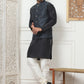 Woven Design Nehru Jacket With Solid Kurta Pyjama ( ANMKPWC 636B 7014Black )