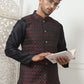Woven Design Nehru Jacket With Solid Kurta Pyjama ( ANMKPWC 636B 7015Maroon )