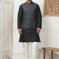 Woven Design Nehru Jacket With Solid Kurta Pyjama ( ANMKPWC 636B 7015Silver )