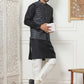 Woven Design Nehru Jacket With Solid Kurta Pyjama ( ANMKPWC 636B 7015Silver )