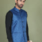Men's Woven Design Nehru Jacket With Solid Kurta Pyjama ( ANMKPWC 592B 7019Blue )