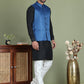 Men's Woven Design Nehru Jacket With Solid Kurta Pyjama ( ANMKPWC 592B 7019Blue )