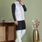 Men's Woven Design Nehru Jacket With Solid Kurta Pyjama ( ANMKPWC 592B 7019Silver )