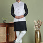 Men's Woven Design Nehru Jacket With Solid Kurta Pyjama ( ANMKPWC 592B 7019Silver )