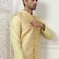 Woven Design Nehru Jacket With Solid Kurta Pyjama ( ANMKPWC 636L 7013Yellow )