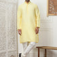 Woven Design Nehru Jacket With Solid Kurta Pyjama ( ANMKPWC 636L 7013Yellow )