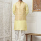Woven Design Nehru Jacket With Solid Kurta Pyjama ( ANMKPWC 636L 7013Yellow )