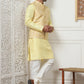 Woven Design Nehru Jacket With Solid Kurta Pyjama ( ANMKPWC 636L 7013Yellow )