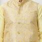 Woven Design Nehru Jacket With Solid Kurta Pyjama ( ANMKPWC 636L 7013Yellow )