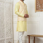 Woven Design Nehru Jacket With Solid Kurta Pyjama ( ANMKPWC 636L 7014Yellow )