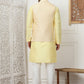 Woven Design Nehru Jacket With Solid Kurta Pyjama ( ANMKPWC 636L 7014Yellow )