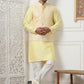 Woven Design Nehru Jacket With Solid Kurta Pyjama ( ANMKPWC 636L 7014Yellow )
