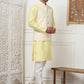 Woven Design Nehru Jacket With Solid Kurta Pyjama ( ANMKPWC 636L 7015Yellow )