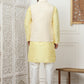 Woven Design Nehru Jacket With Solid Kurta Pyjama ( ANMKPWC 636L 7015Yellow )
