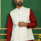 Embroidered and Sequin Nehru Jacket with Solid Kurta Pyjama ( ANMKPWC 636M 7011White )