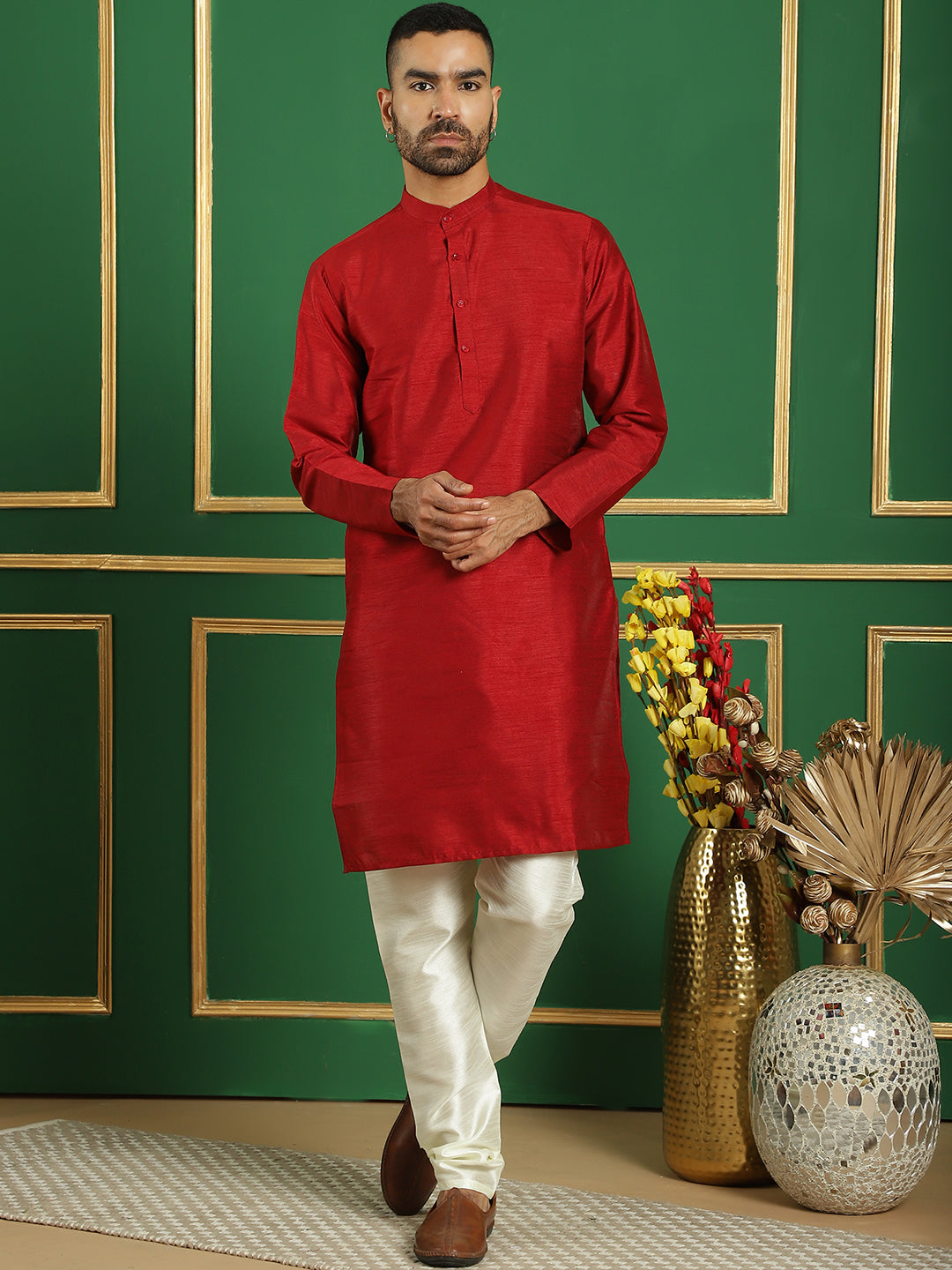 Embroidered and Sequin Nehru Jacket with Solid Kurta Pyjama ( ANMKPWC 636M 7011White )
