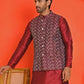 Men's Printed Nehru Jacket With Kurta Pyjama Set ( ANMKPWC 636M 7020Maroon )