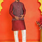 Men's Printed Nehru Jacket With Kurta Pyjama Set ( ANMKPWC 636M 7020Maroon )