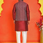 Men's Printed Nehru Jacket With Kurta Pyjama Set ( ANMKPWC 636M 7020Maroon )