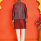 Men's Printed Nehru Jacket With Kurta Pyjama Set ( ANMKPWC 636M 7020Maroon )
