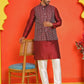 Men's Printed Nehru Jacket With Kurta Pyjama Set ( ANMKPWC 636M 7020Maroon )