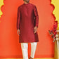 Men's Printed Nehru Jacket With Kurta Pyjama Set ( ANMKPWC 636M 7020Maroon )