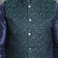 Embroidered Nehru Jacket With Solid Kurta Pyjama ( ANMKPWC 636N 7007Green )