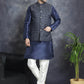Embroidered Nehru Jacket With Solid Kurta Pyjama ( ANMKPWC 636N 7007Silver )