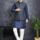 Embroidered Nehru Jacket With Solid Kurta Pyjama ( ANMKPWC 636N 7007Silver )
