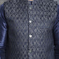 Embroidered Nehru Jacket With Solid Kurta Pyjama ( ANMKPWC 636N 7007Silver )