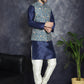 Sequins Printed Nehru Jacket with Solid Kurta Pyjama ( ANMKPWC 636N 7009Blue )